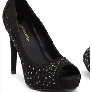 Marc Fisher Harpy Black rhinestone Studded Black Peep Toe Heels 7M